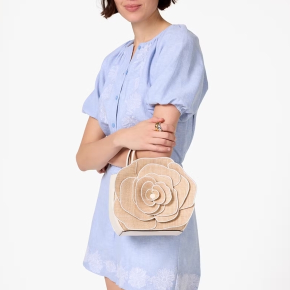 Kate Spade Flora Rose Straw Crossbody, Natural - Picture 2 of 5